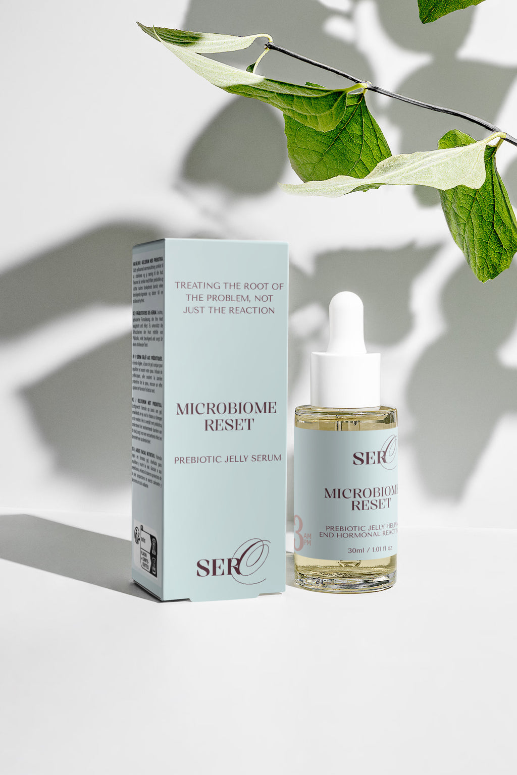 Microbiome Reset Serum texture shown — bioactive prebiotic jelly for perimenopause skin