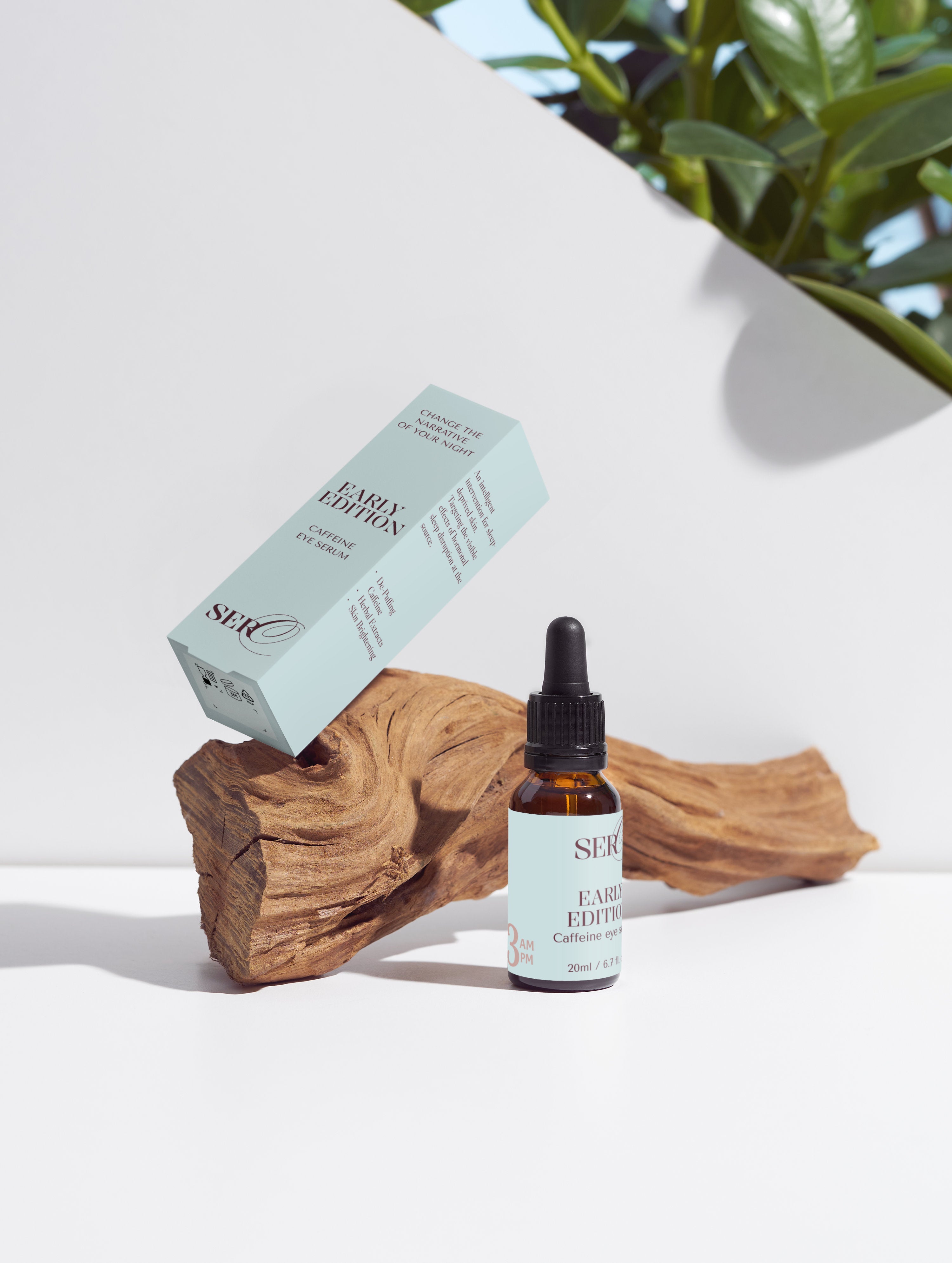 Early Edition caffeine booster applied under eyes — depuffs and refreshes mature skin