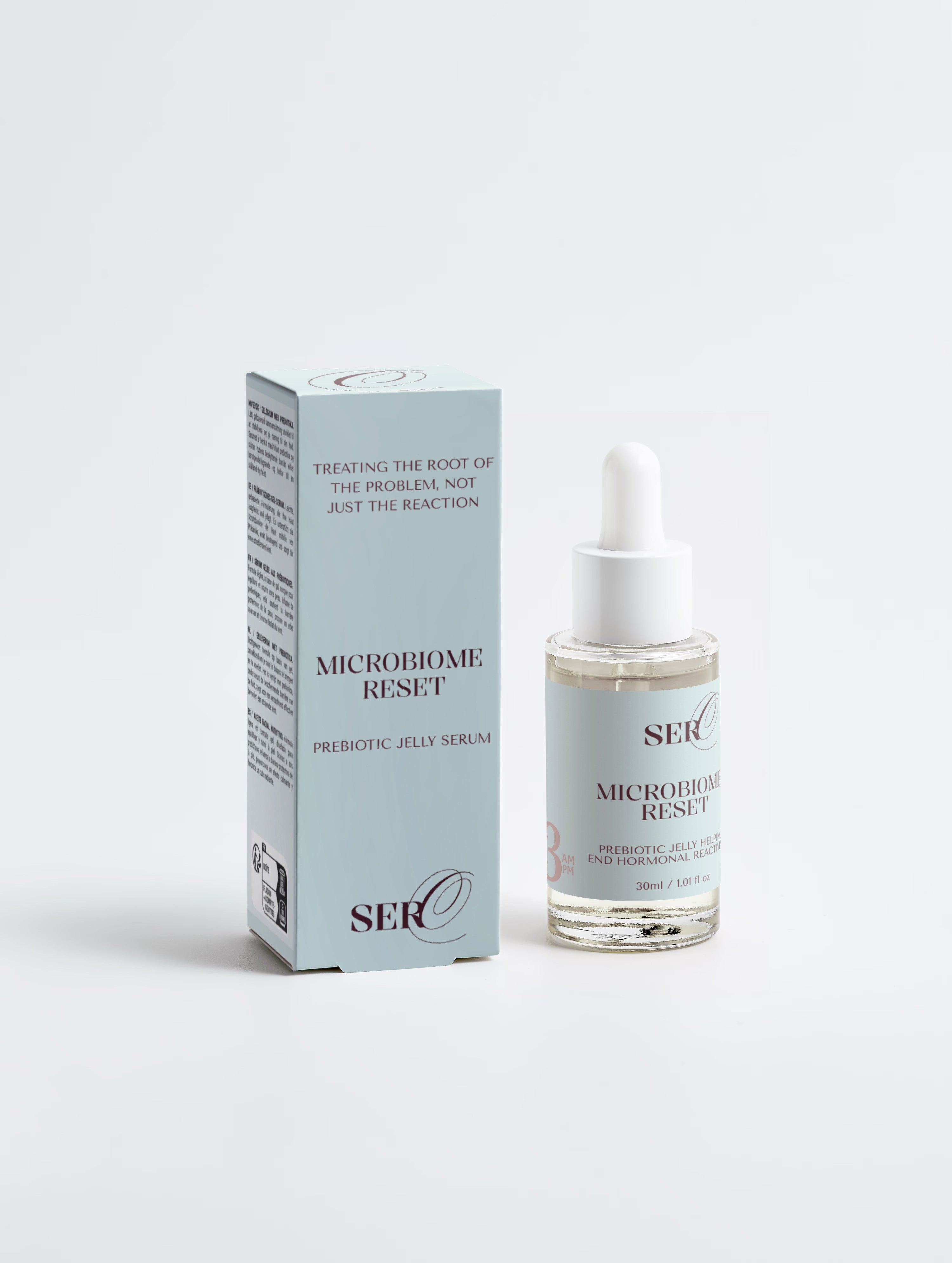 Microbiome Reset Serum jelly formula bottle — prebiotic serum by Face by SERO